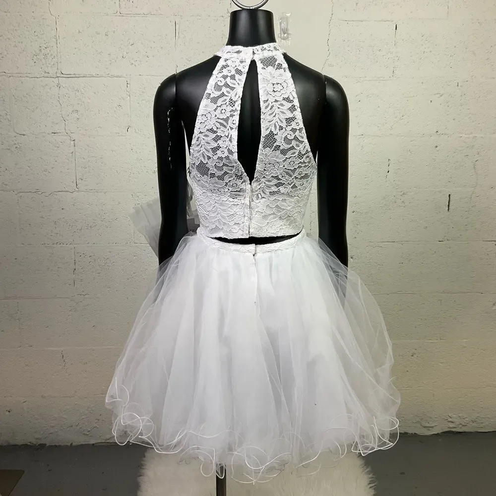 NEW MORILEE 9456 DAMAS DE VIZCAYA white 2 pieces set tulle lace mini dress 6